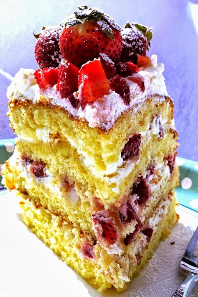 Strawberry + Cream Vanilla Sponge Cake