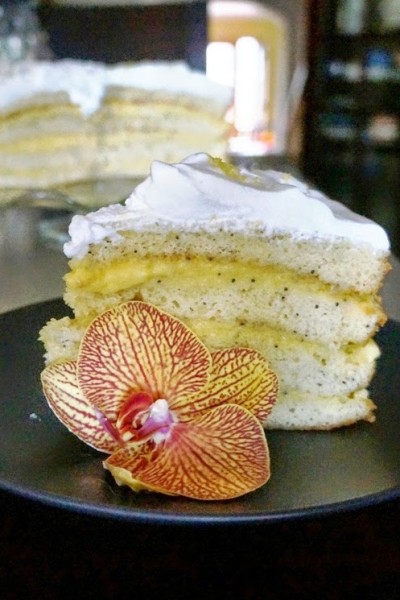 Lemon Poppyseed Cake with Champagne Cream