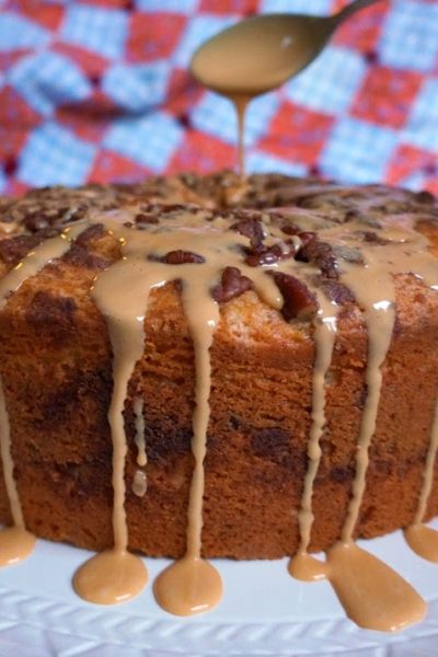Apple Butter Pecan Streusel Sour Cream Coffee Cake with Orange Maple Drizzle