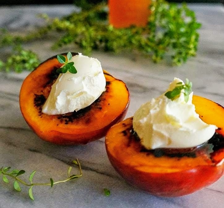 Torched Peaches with Mascarpone and Avocado Honey