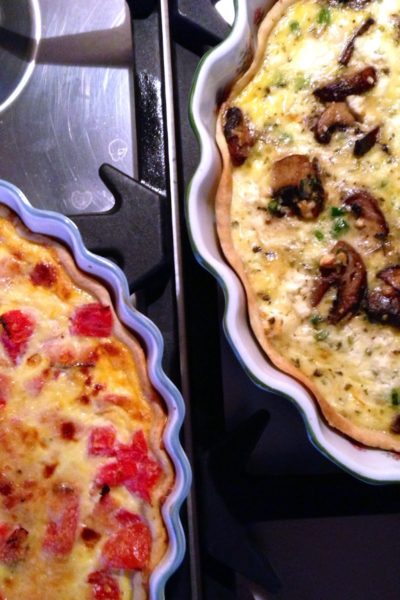 Quiche Two Ways: Asparagus Mushroom Feta meets Ham Tomato Tarragon