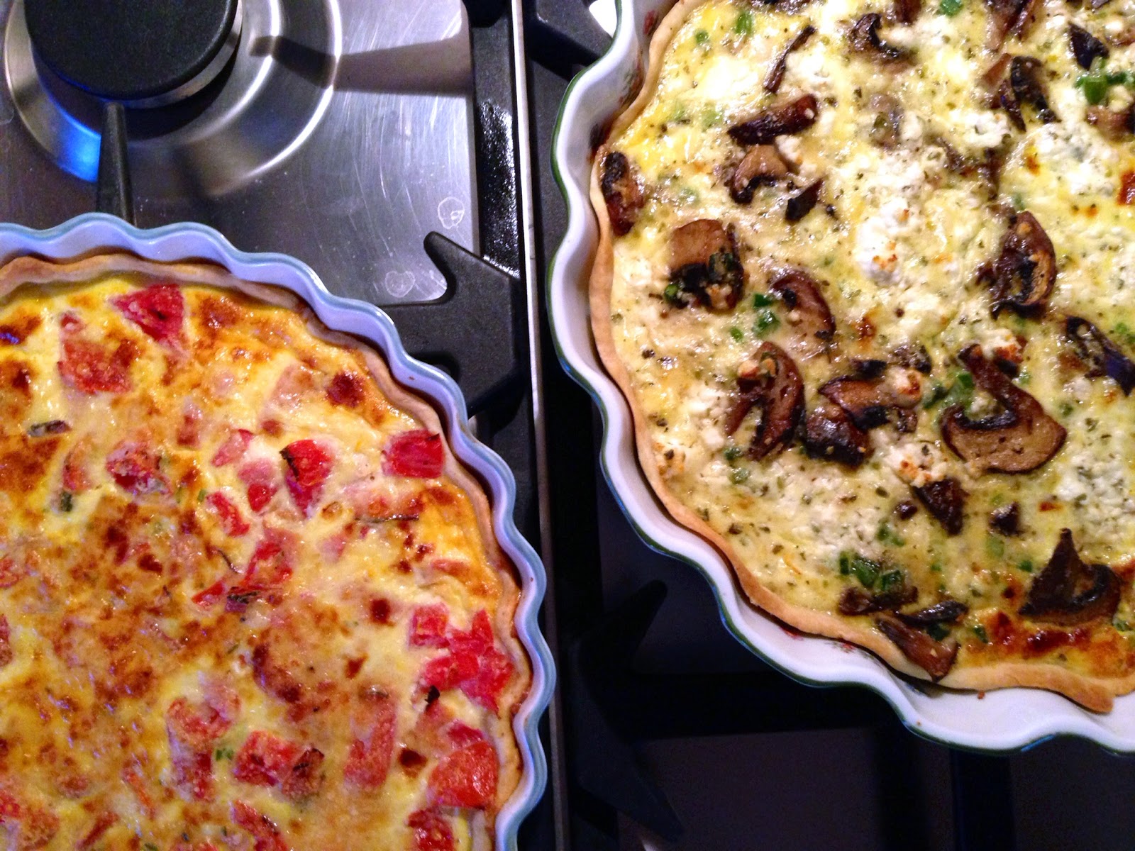 Quiche Two Ways: Asparagus Mushroom Feta meets Ham Tomato Tarragon