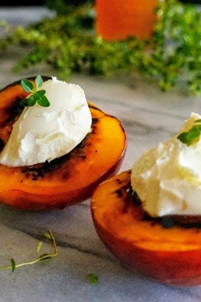 Torched Peaches with Mascarpone and Avocado Honey