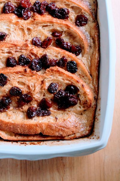 Rum Raisin Bread Pudding with Salted Caramel Sauce
